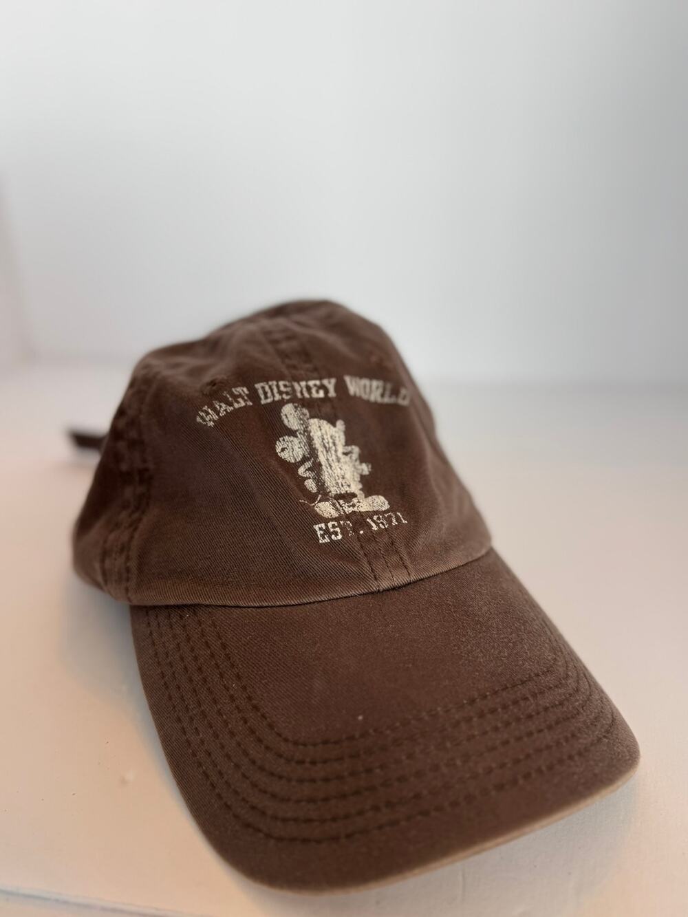 Walt Disney World Vintage Mickey Mouse Brown Distressed Strapback Hat Cap